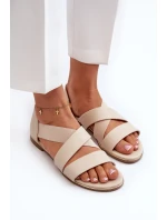 Kožené sandály se stahováním béžové Apulia Kožené sandály se stahováním béžové Apulia