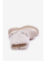 Eko Kožené Boty Pro Dívky S Kožíškem A Přezkami Béžové Cartemes