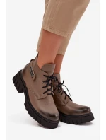 Zazoo 60483 Dámské Kožené Kotníkové Boty S Nízkým Zatepleným Svrškem Béžové