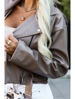 626-3 Stylový rameson z měkké ekokůže, s páskem a asymetrickým zipem - cappuccino