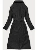 Černý dvouřadový klasický dámský kabát z ekologické kůže AnnGissy (AG6-30)