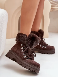 Dámské šněrovací boty s kožíškem tmavě hnědé Vaminia