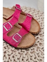 Textilní sandály na korkové podrážce s přezkami fuchsie Atera