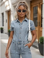 Dámská džínová kombinéza s krátkým rukávem modrá FashionStreet EY2683 Dámská džínová kombinéza s krátkým rukávem modrá FashionStreet EY2683