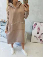 Zateplené šaty s kapucí tmavě béžové