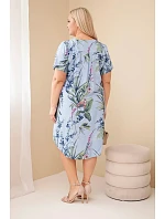 Dámské viskózové šaty velikosti Plus s krátkým rukávem a výstřihem na knoflíky modrá