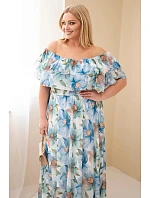 Dámské šaty Plus Size s volánem, s odhalenými rameny a elastickým pasem maxi modrá