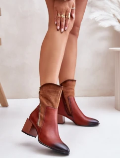 Zateplené dámské botky na podpatku hnědé Relabina