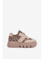 Semišové zateplené dámské tenisky na masivní platformě Vinceza 66841 Leopardo béžové