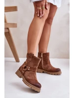 Dámské Botky Z Semiše Na Plochém Podpatku Hnědé Lewski 3610