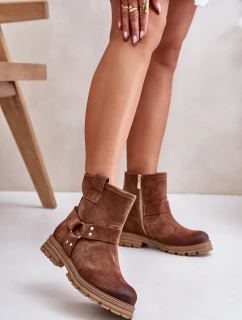 Dámské Botky Z Semiše Na Plochém Podpatku Hnědé Lewski 3610