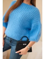 Dámský svetr z mohairu s krátkým rukávem jeansový Dámský svetr z mohairu s krátkým rukávem jeansový