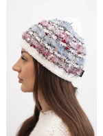 Dámská zimní čepice s barevným vláknem a elastickým stahováním K352 bílá+modrá+tmavě růžová
