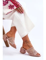 S.Barski Síťované pantofle na podpatku KV-612-1 Nude S.Barski Síťované pantofle na podpatku KV-612-1 Nude