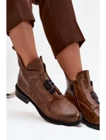 Dámské zateplené kožené boty Briselda – hnědé, s dekorativním detailem