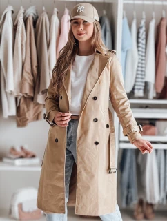 Dámský dlouhý kabát s páskem SLIMFOTA camel FashionStreet NY0746