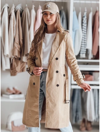Dámský dlouhý kabát s páskem SLIMFOTA camel FashionStreet NY0746