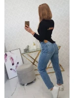 Halenka s žebrovaným výstřihem černá Halenka s žebrovaným výstřihem černá