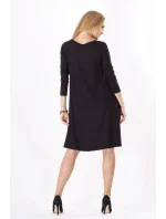 Dámské šaty volný střih 3/4 rukáv vhodné i pro těhotné středně dlouhé grafitové - Černá - BeYou Dámské šaty volný střih 3/4 rukáv vhodné i pro těhotné středně dlouhé grafitové - Černá - BeYou