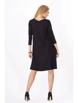 Dámské šaty volný střih 3/4 rukáv vhodné i pro těhotné středně dlouhé grafitové - Černá - BeYou Dámské šaty volný střih 3/4 rukáv vhodné i pro těhotné středně dlouhé grafitové - Černá - BeYou