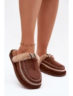 Dámské pantofle s kožešinou 608 Hnědá - Perivelle