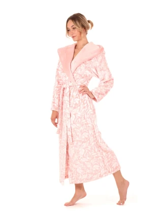 Dámský župan Flora s kapucí 3956 3053 vzorovaný růžová perla - Vestis Dámský župan Flora s kapucí 3956 3053 vzorovaný růžová perla - Vestis