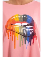 Oversize halenka s duhovým potiskem rtů v meruňkové barvě Oversize halenka s duhovým potiskem rtů v meruňkové barvě