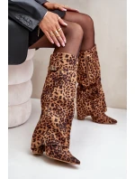 Dámské Kozačky Na Podpatku Před Kolena Leopardí Hnědé Portora