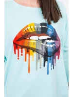 Oversize halenka s duhovým potiskem rtů v barvě mint