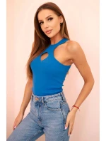 Dámská bezrukávová blůza s výřezem a ozdobnou sponou chabrová Dámská bezrukávová blůza s výřezem a ozdobnou sponou chabrová