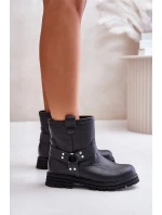 Kožené Dámské Boty Na Plochém Podpatku Černé Lewski 3610