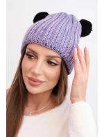 Dámská zimní čepice vlněná s bambulí K433 fialová