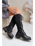 Šněrovací kozačky s elastickým svrškem černé Vamilena