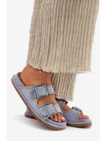 Dámské Pantofle S Sponami A Ozdobným Obšitím Modré Visley