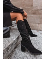 Dámské kozačky s podpatkem z eko semiše Černé Coretta