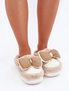 Futrzane Pantofle S Mašlí Béžové Grilis