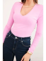 Dámská blůza s výstřihem do V a dlouhým rukávem cukrová růžová