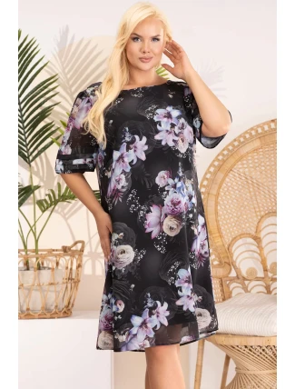 Dámské šaty SC331 černé s květy - Karko