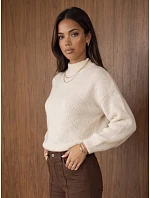 Klasický dámský svetr s kulatým výstřihem, světle béžový, FashionStreet MY2599 Klasický dámský svetr s kulatým výstřihem, světle béžový, FashionStreet MY2599