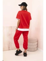 Dámská máslová souprava s krátkým rukávem a kalhotami červený