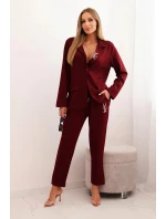 Dámský komplet s viskózou s ozdobami a elastickými kalhotami bordový