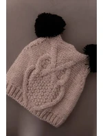 Fleecová čepice 2 bambulky K291 béžová - Oliwier Fleecová čepice 2 bambulky K291 béžová - Oliwier