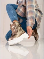 Praktické hnědé  sněhule dámské na plochém podpatku