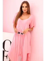 Dámské viskózové šaty s krátkým rukávem a rozšířeným lemem světle růžová Dámské viskózové šaty s krátkým rukávem a rozšířeným lemem světle růžová