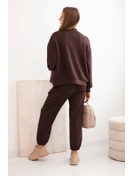 Dámský set z viskózy s rozepínací mikinou a kalhotami hnědý