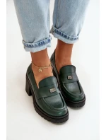 Zazoo 20168 Elegantní dámské polobotky na podpatku přírodní kůže tmavě zelené