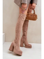 Kozačky S Návrhem Nad Koleno Na Podpatku A Platformě Béžové Nadelian