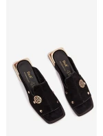 Semišové pantofle se zlatými ozdobami D&A CR61-3061 Černé