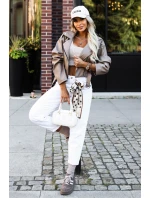 626-3 Stylový rameson z měkké ekokůže, s páskem a asymetrickým zipem - cappuccino