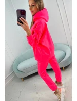 Zateplená sada s mikinou s kapucí růžová neonová